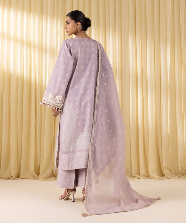 3 Piece - Embroidered Cotton Satin Suit (Unstitched)