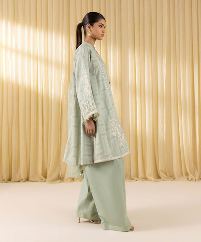 3 Piece - Embroidered Cotton Satin Suit (Unstitched)