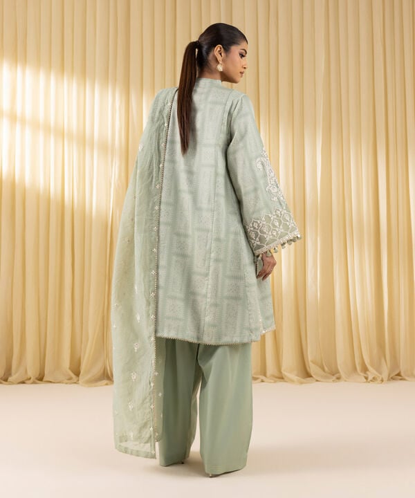 3 Piece - Embroidered Cotton Satin Suit (Unstitched)