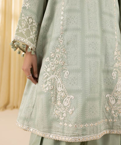 3 Piece - Embroidered Cotton Satin Suit (Unstitched)