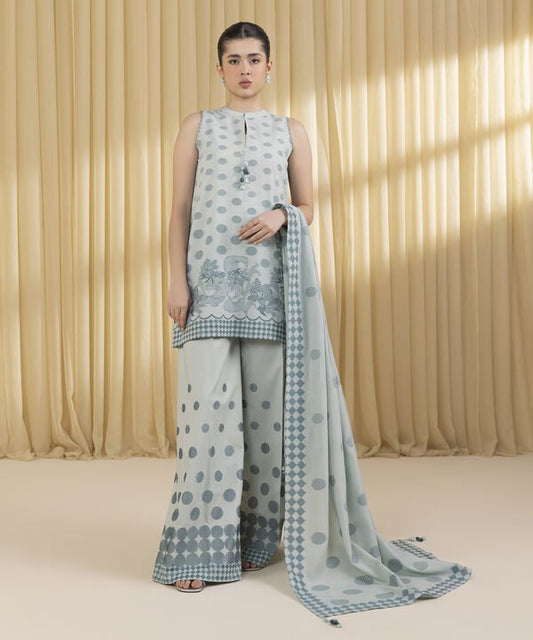 3 Piece - Embroidered Jacquard Suit (Unstitched)