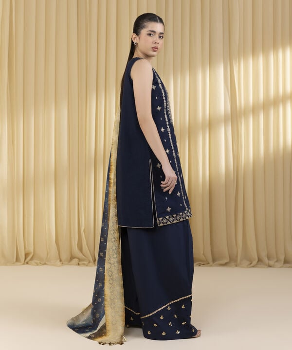 3 Piece - Embroidered Dobby Suit (Unstitched)