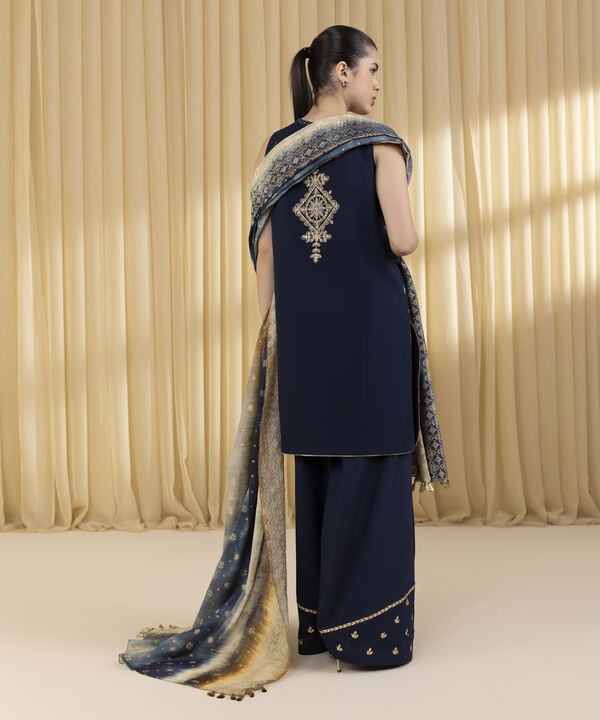 3 Piece - Embroidered Dobby Suit (Unstitched)