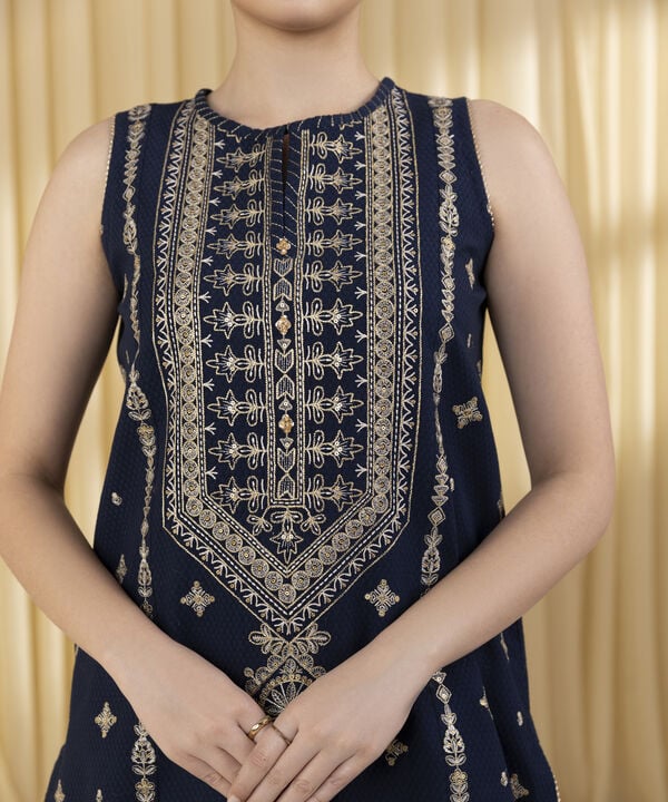 3 Piece - Embroidered Dobby Suit (Unstitched)