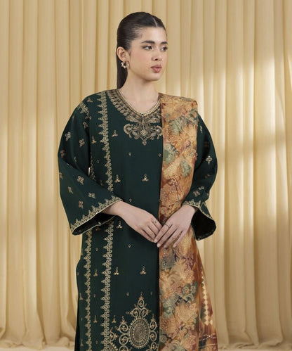 3 Piece - Embroidered Dobby Suit (Unstitched)