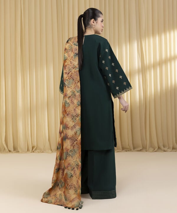 3 Piece - Embroidered Dobby Suit (Unstitched)