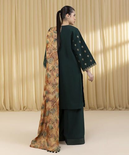 3 Piece - Embroidered Dobby Suit (Unstitched)