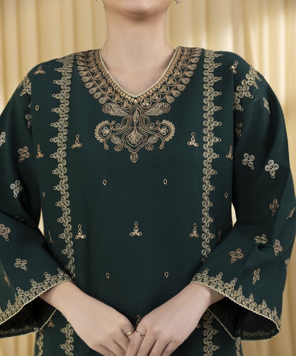 3 Piece - Embroidered Dobby Suit (Unstitched)