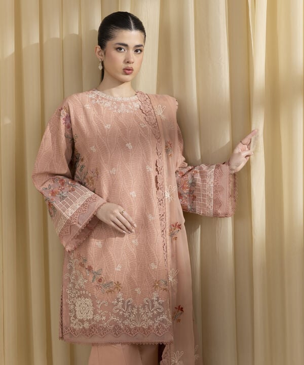 3 Piece - Embroidered Cotton Jacquard Suit (Unstitched)