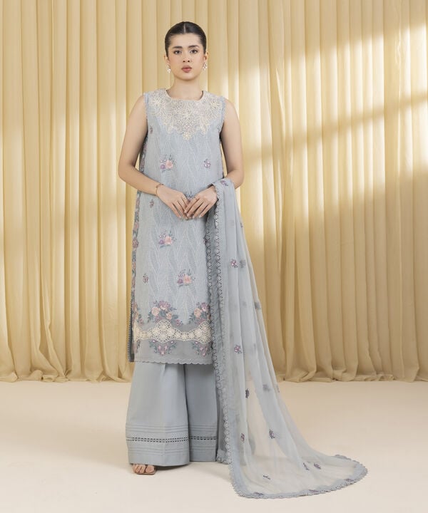 3 Piece - Embroidered Cotton Jacquard Suit (Unstitched)