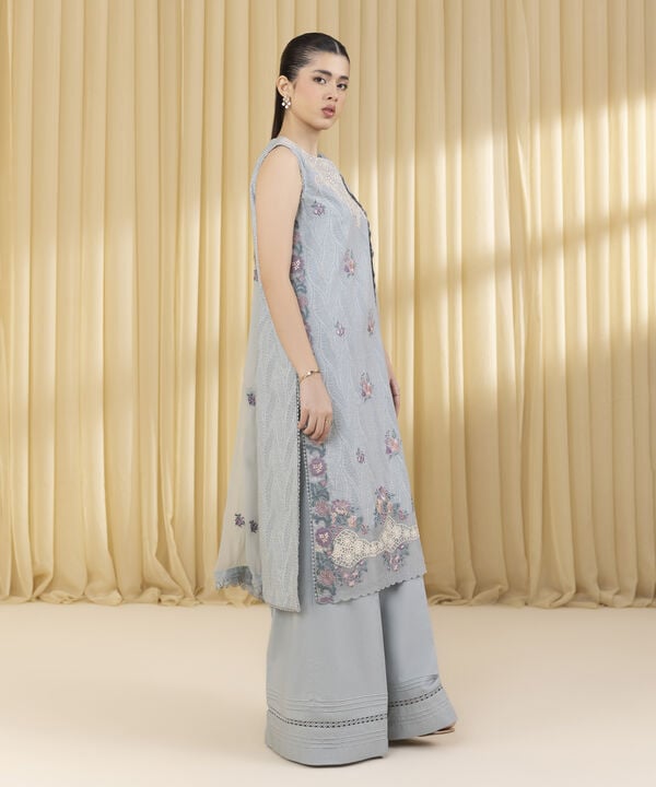 3 Piece - Embroidered Cotton Jacquard Suit (Unstitched)