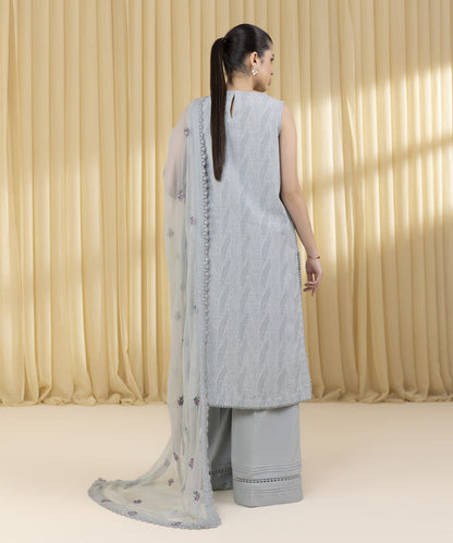 3 Piece - Embroidered Cotton Jacquard Suit (Unstitched)