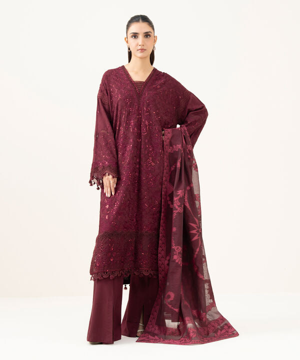 3 Piece - Embroidered Linen Jacquard Suit