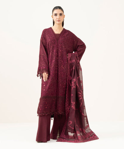 3 Piece - Embroidered Linen Jacquard Suit