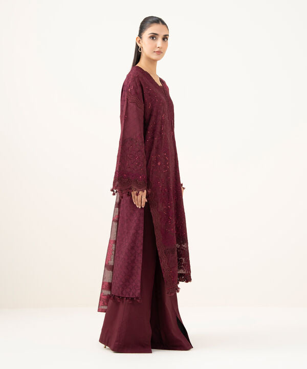 3 Piece - Embroidered Linen Jacquard Suit