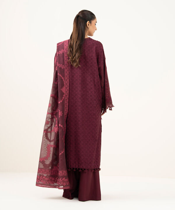 3 Piece - Embroidered Linen Jacquard Suit