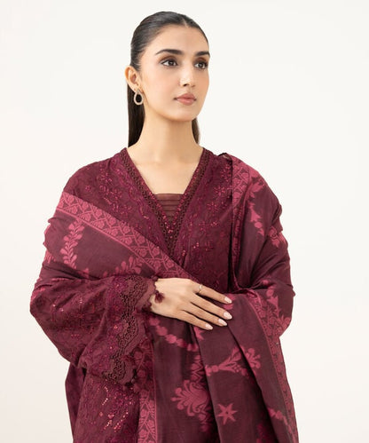 3 Piece - Embroidered Linen Jacquard Suit