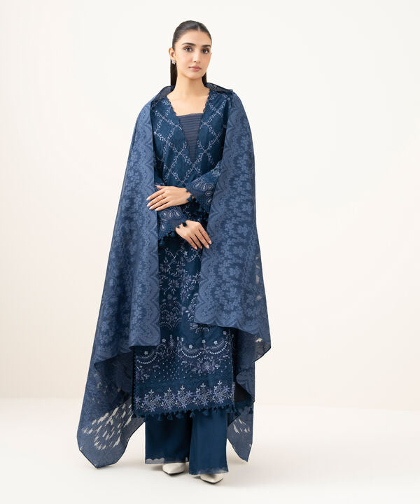 3 Piece - Embroidered Linen Jacquard Suit