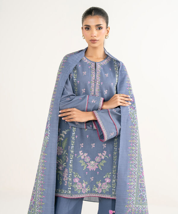 3 Piece - Embroidered Light Khaddar Suit