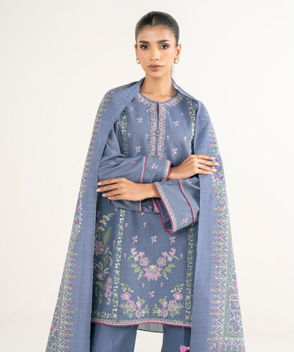 3 Piece - Embroidered Light Khaddar Suit