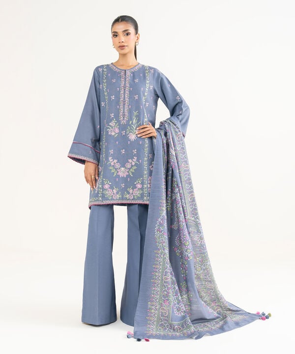 3 Piece - Embroidered Light Khaddar Suit