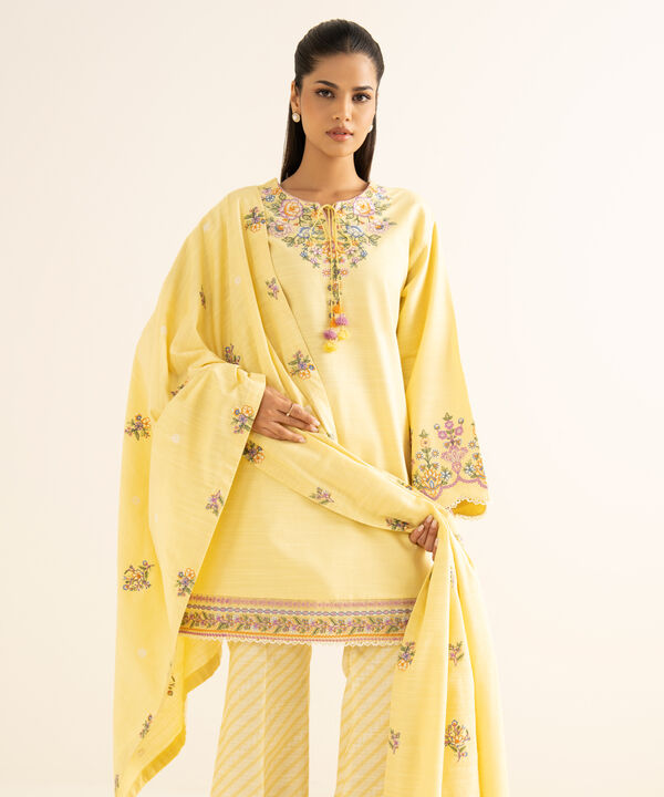3 Piece - Embroidered Khaddar Suit