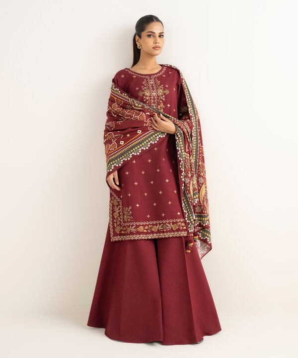 3 Piece - Embroidered Khaddar Suit