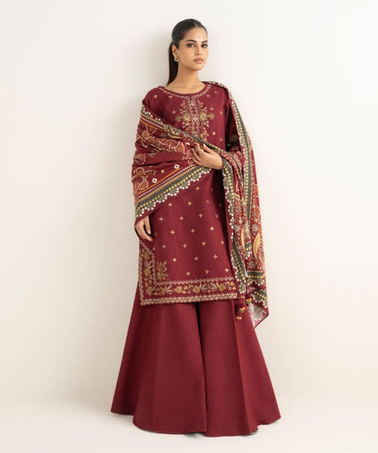 3 Piece - Embroidered Khaddar Suit