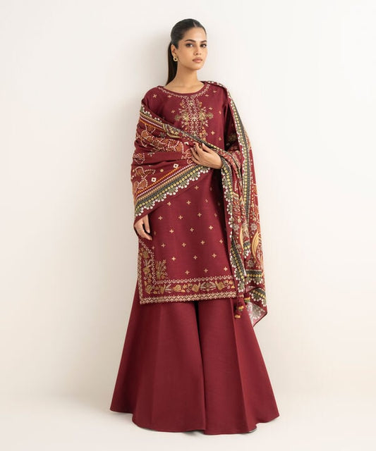 3 Piece - Embroidered Khaddar Suit