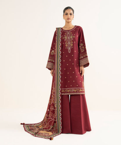 3 Piece - Embroidered Khaddar Suit