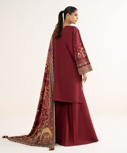 3 Piece - Embroidered Khaddar Suit