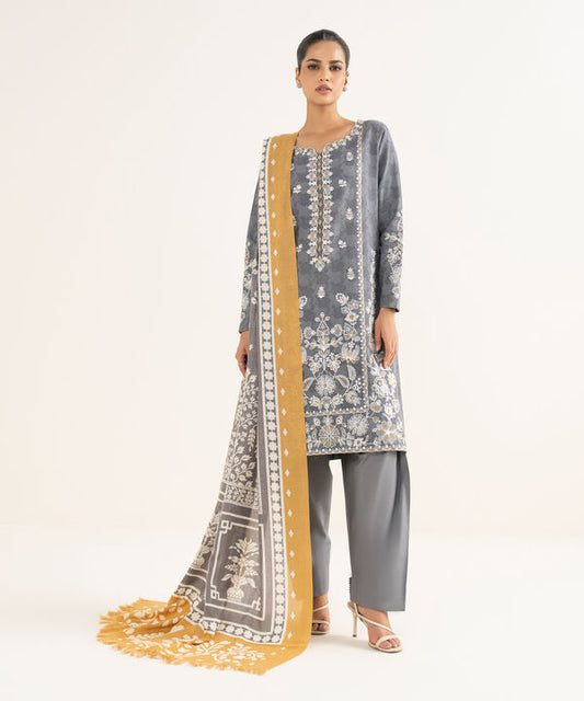 3 Piece - Embroidered Cotton Jacquard Suit
