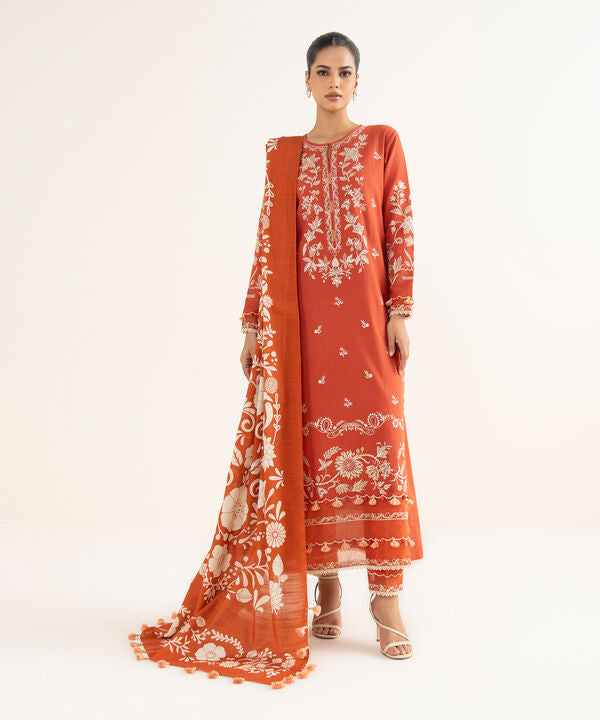 3 Piece - Embroidered Dobby Suit