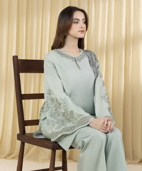 3 Piece - Embroidered Dobby Suit (Unstitched)