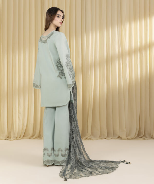 3 Piece - Embroidered Dobby Suit (Unstitched)