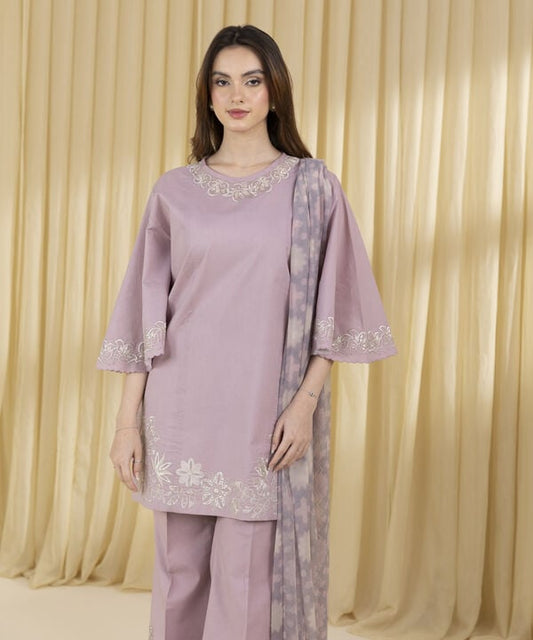 3 Piece - Embroidered Cotton Jacquard Suit (Unstitched)