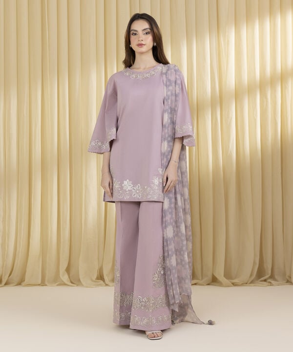 3 Piece - Embroidered Cotton Jacquard Suit (Unstitched)