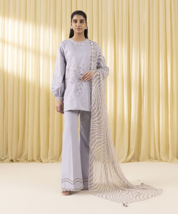 3 Piece - Embroidered Cotton Jacquard Suit (Unstitched)