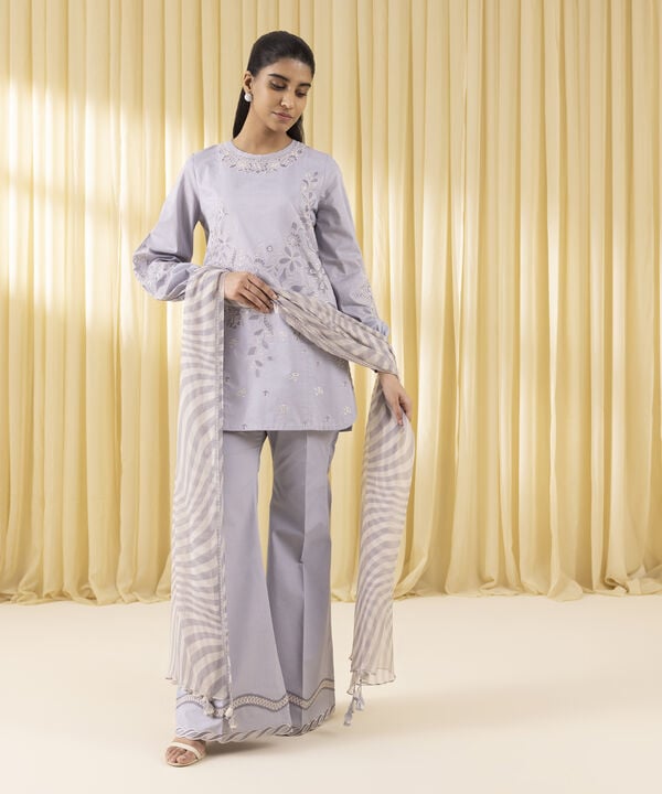 3 Piece - Embroidered Cotton Jacquard Suit (Unstitched)
