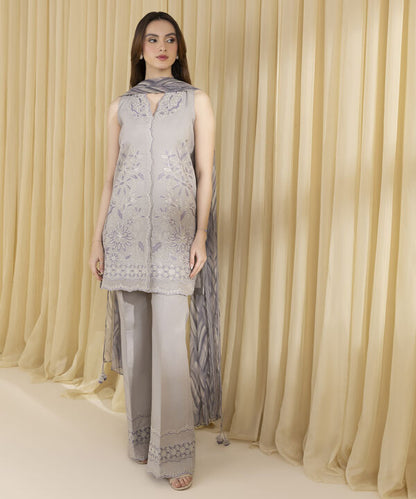 3 Piece - Embroidered Cotton Jacquard Suit (Unstitched)