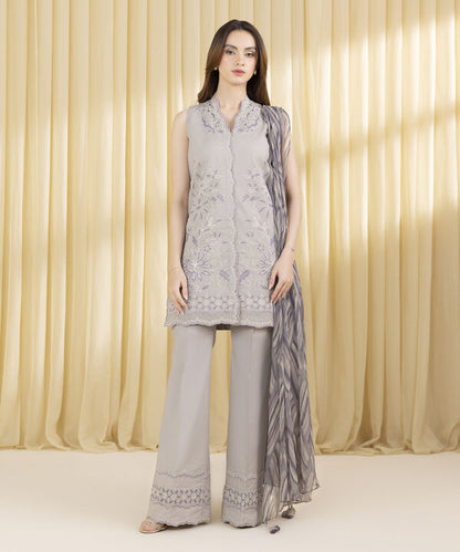 3 Piece - Embroidered Cotton Jacquard Suit (Unstitched)