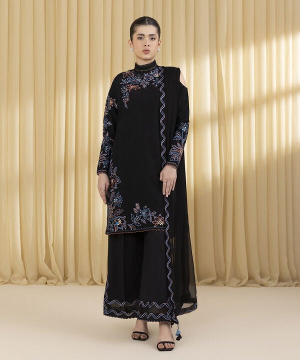 3 Piece - Embroidered Cotton Jacquard Suit (Unstitched)