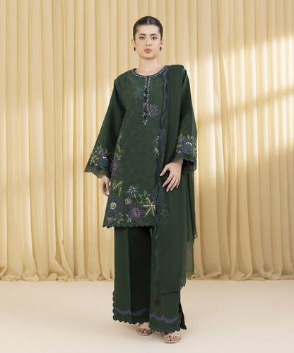 3 Piece - Embroidered Cotton Jacquard Suit (Unstitched)