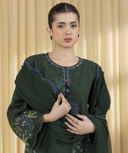 3 Piece - Embroidered Cotton Jacquard Suit (Unstitched)