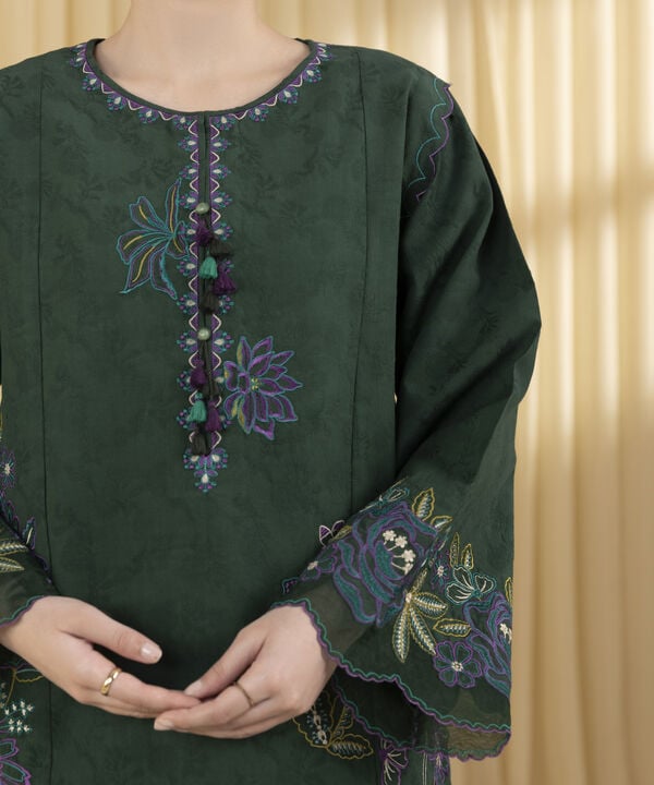 3 Piece - Embroidered Cotton Jacquard Suit (Unstitched)