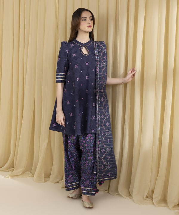 3 Piece - Embroidered Cotton Jacquard Suit (Unstitched)
