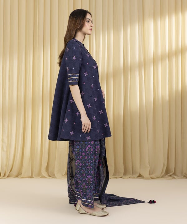 3 Piece - Embroidered Cotton Jacquard Suit (Unstitched)