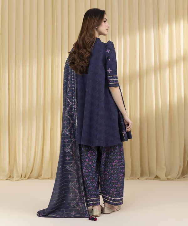 3 Piece - Embroidered Cotton Jacquard Suit (Unstitched)