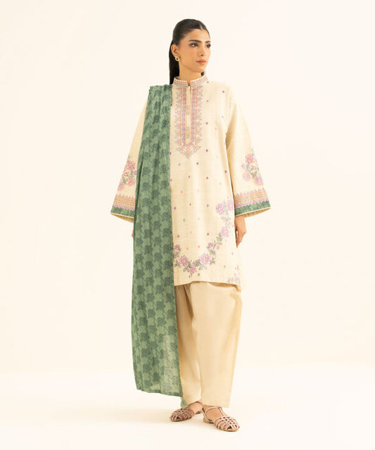 3 Piece - Embroidered Khaddar Suit