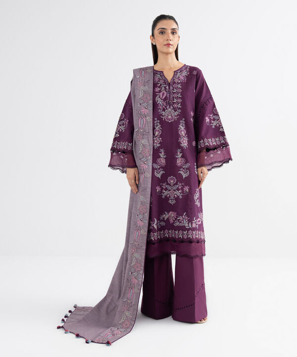 3 Piece - Embroidered Dobby Suit